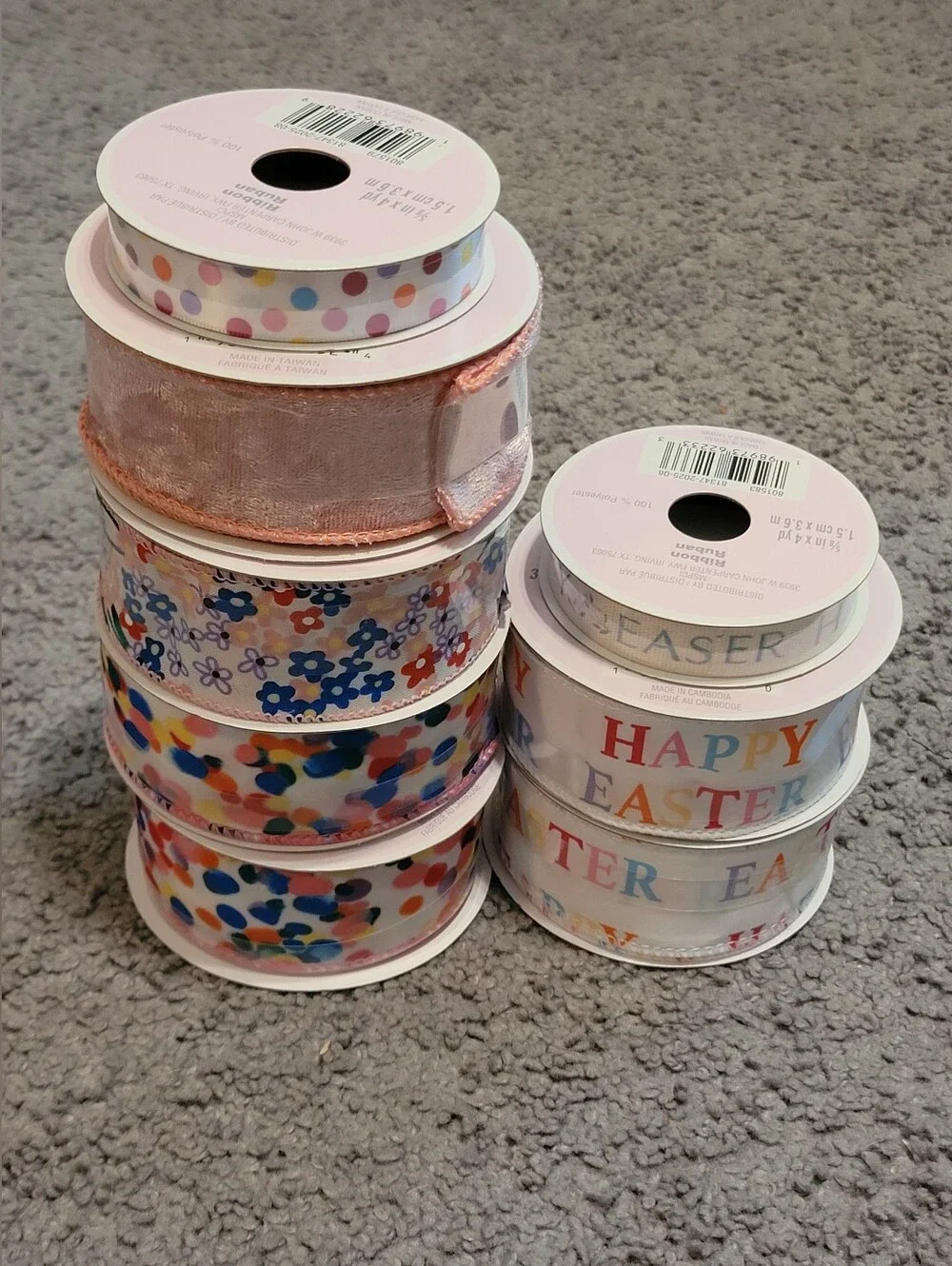 Spring And Easter Assorted Pastel Ribbon Bundle - Pink, Multicolor